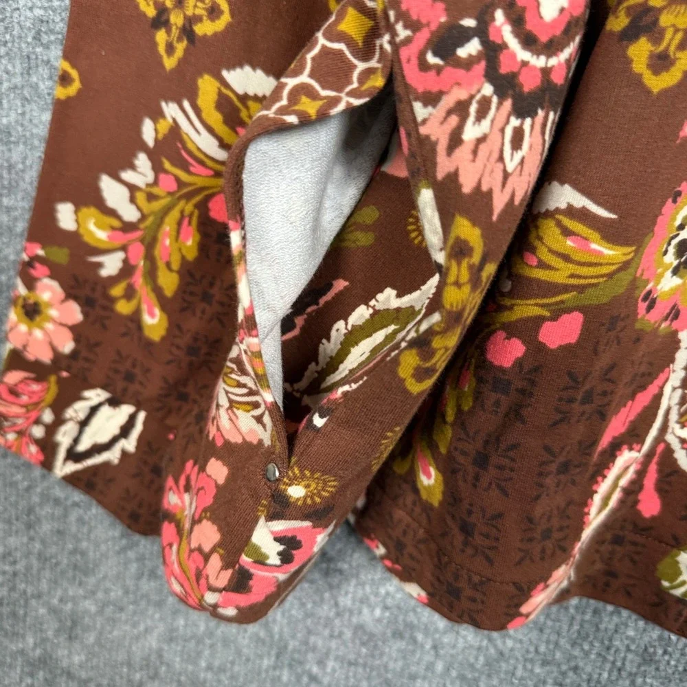 Sport Savvy Size 1X Jacket Brown Floral Printed Patchwork French Terry Full Zip